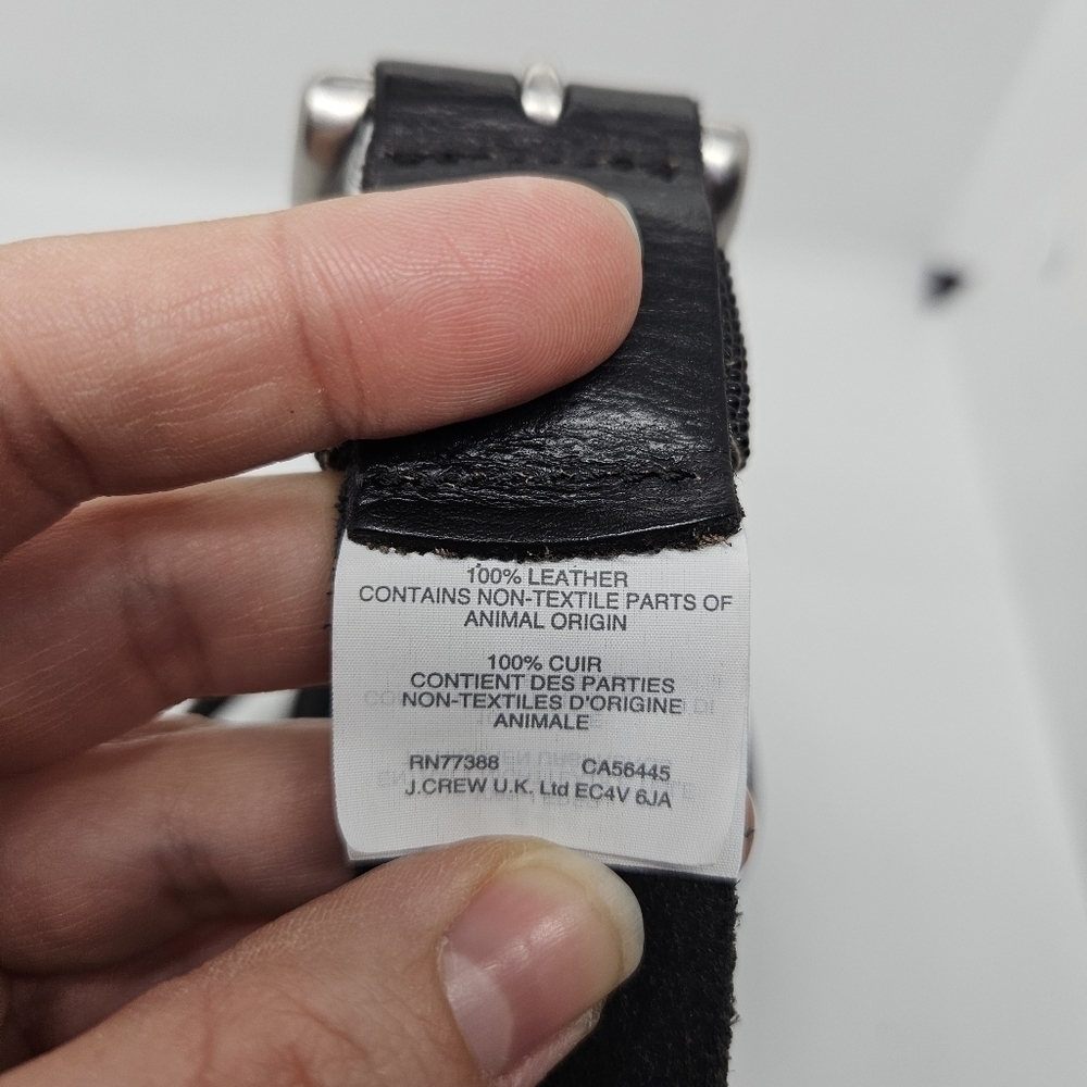 J. Crew black leather belt with silver tone buckle and beaded detail S/M - Picture 3 of 7